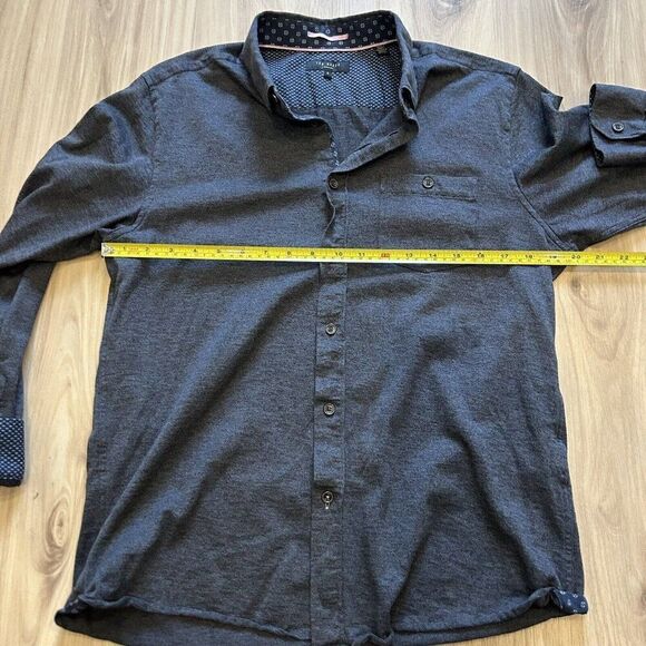 TED BAKER LONDON Long Sleeve Button Up Heather Charcoal Contrasting Trim Size 4 - Picture 5 of 11